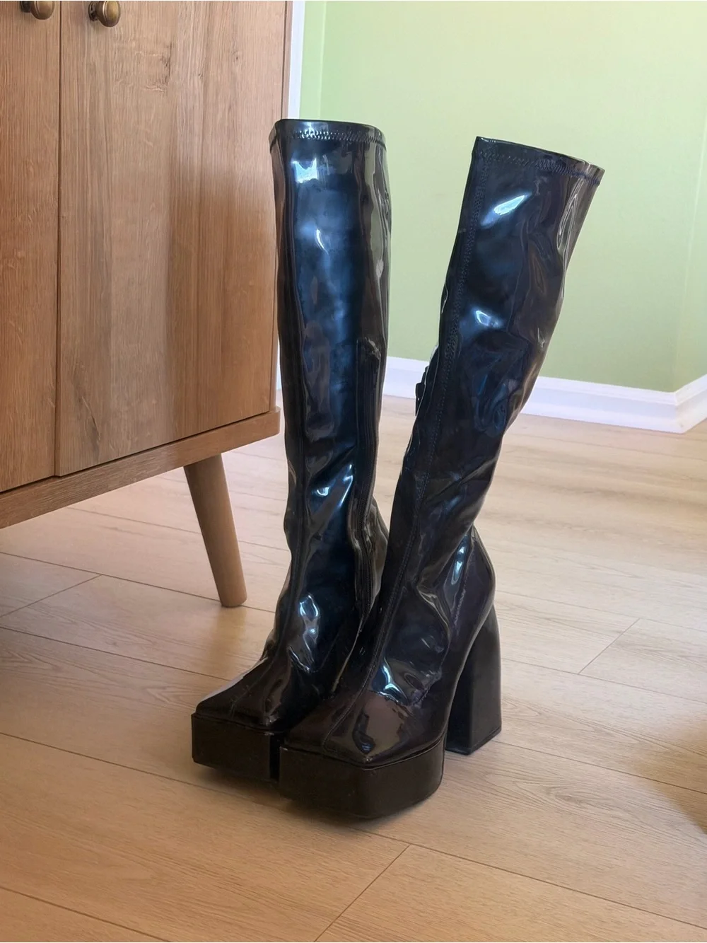 Black Platform Knee High Boots Wide Fit